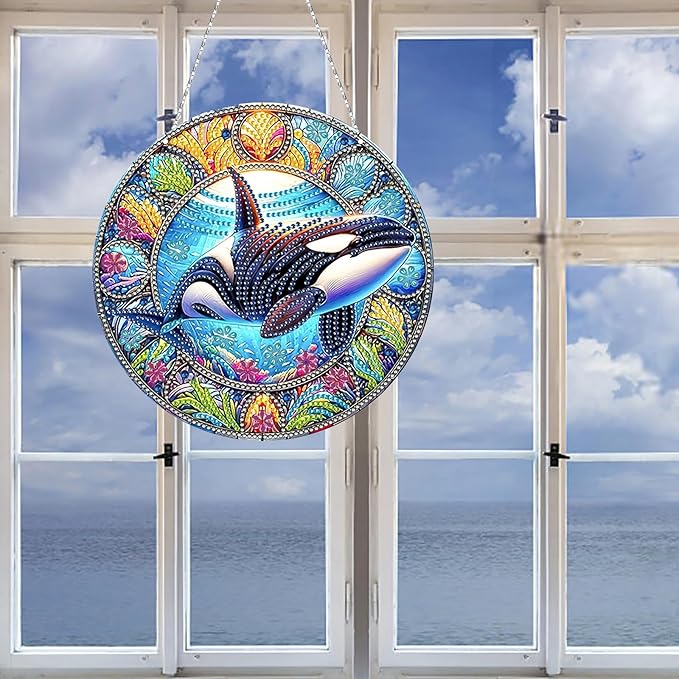 Generic DIY Hanging Diamond Pendant Special Shaped Crystal Diamond Art Painting Ornament Single Sided for Window Home Garden Wall Door Decor-Orca