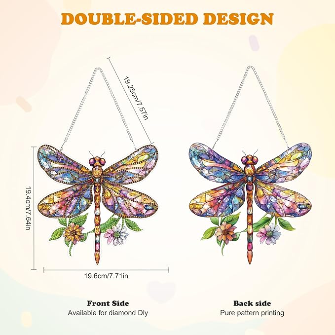 HEIBAGO Dragonfly Hanging Diamond Art Kits for Adults, Special Shaped Crystal Diamond Painting Ornament Kit, DIY Double-Sided Pattern Window Pendant Gem Art Kit for Home Wall Decor 8.3x8.3inch