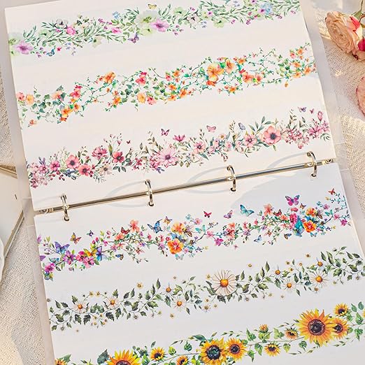 6Rolls Floral Washi Tape Set PET 50mm Wide Washi Sticker for Junk Journaling Stickers Scrapbook Stickers Vintage Washi Tapes Scrapbooking Supplies Decorative Tape for Crafts, 6.6ft Long