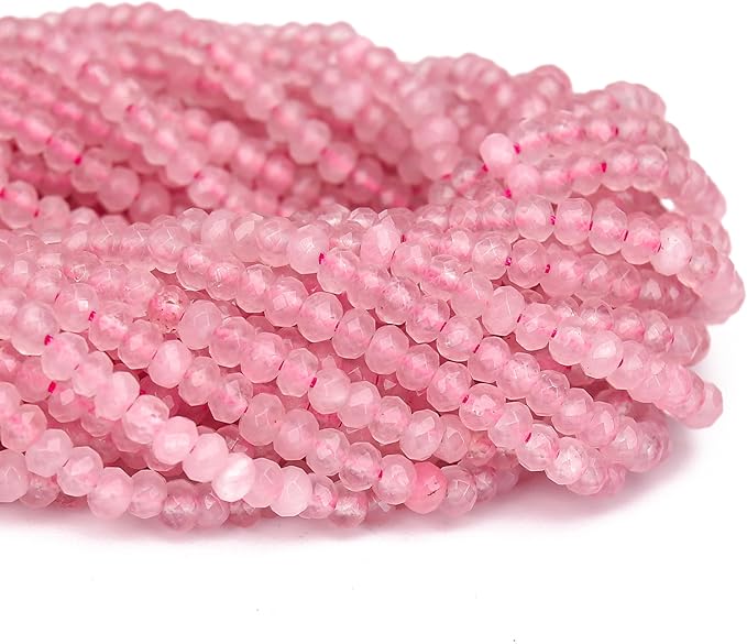 2 Strands Colored Pink Quartz Jade Beads for Jewerly Making, 3 * 4mm Faceted Rondelle Gemstone Crystal Beads for DIY Bracelet Necklace Crafts