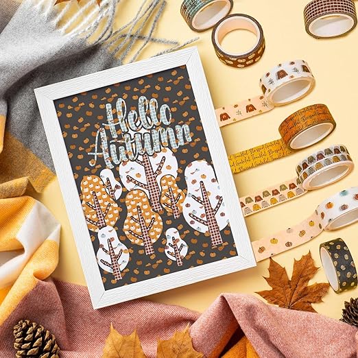 Whaline 12 Rolls Fall Boho Washi Tape Autumn Pumpkin Sweater Washi Tape Decorative Masking Tape for Thanksgiving Harvest Scrapbook Journal DIY Art Craft Gift Wrapping Supplies