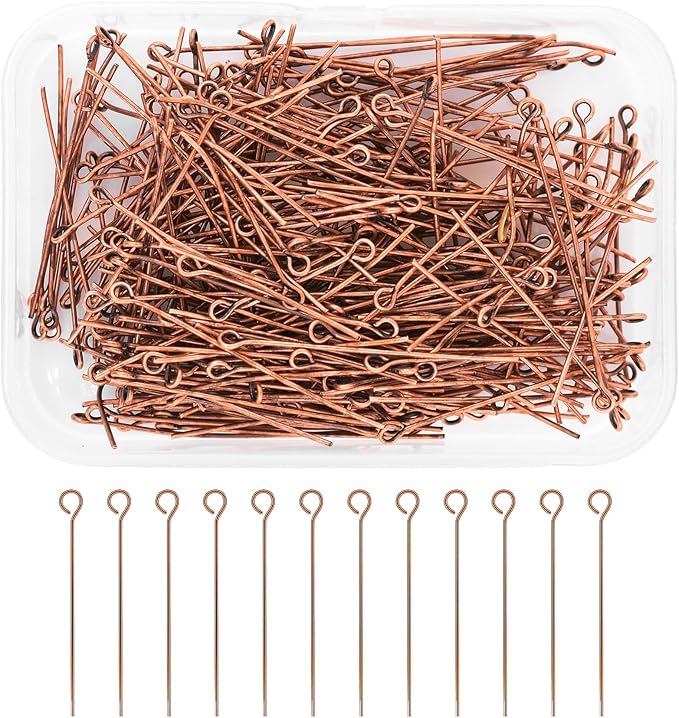 Mandala Crafts 300 1.5 Inch Antique Copper Eye Pins for Jewelry Making Earring Making Supplies Jewelry Findings Open Eye Head Pins for Earrings DIY Bracelets Rosary Charms
