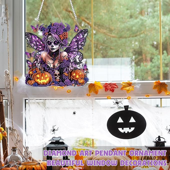 RICUVED Diamond Art Hanging Kit for Adult, Halloween Special Shaped Crystal Gem Craft Diamond Painting Pendant Kits for Adults Beginners, DIY Pumpkin Hanging Art Ornament Kit for Home Garden