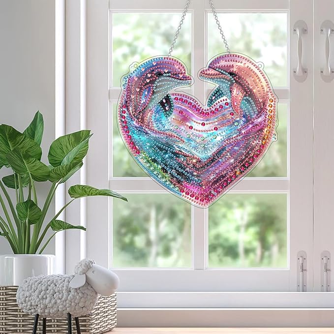 SKRYUIE Whale Hanging Diamond Art Kits for Adults Pendant Suncatcher, Special Shaped Crystal DIY Pearl Diamond Painting Kit, Gift for Mother Spring Summer Window Wreath Decor 7.48 x 7.32 Inch A31