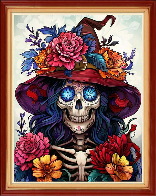 foxhool stamped cross stitch kits,11ct printed cross stitch pattern full embroidery kits for beginner needlepoint kits-skeleton flowers 16x20 inch