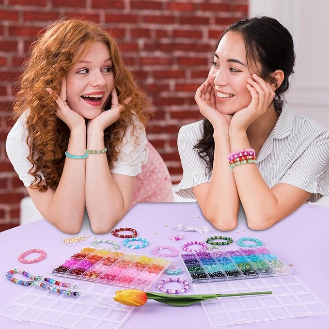 1380pcs Rondelle Glass Beads for Jewelry Making, 48 Colors Abacus Glass Beads for Bracelet,5x8mm Bracelet Making Kit with Gemstone Spacer Rondelle Beads for DIY Crafts Gifts (2 Box)