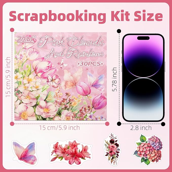 Rose Garden Series Sticker Scrapbooking Supplies for Junk Journal, 30 Sheets PET Stickers - Vintage Journaling Stickers, Ephemera Sticker Book Pre Cut(TZ-005-001)