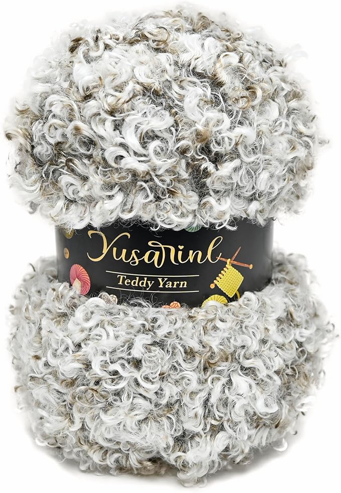 (32 Colors Available) Yusarinl Teddy Bear Yarn,Fuzzy Yarn for Crochet Polyester Plush Fur for Crafts Fluffy Fuzzy for Knitting(3.35 oz, 40 yds)-Brown and White