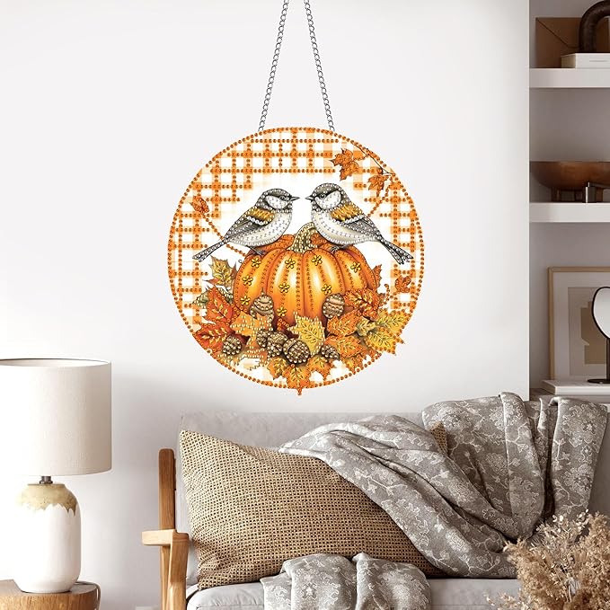 Pavemlo Hanging Diamond Art Kits for Adults Halloween Bird – 8x8 Inch Double-Sided Acrylic Board DIY Crystal Diamond Suncatcher Pendant, Sparkling Home Wall or Window Decoration Handmade Gift