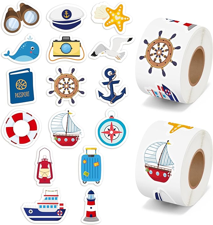 h1vojoxo cruise ship sticker rolls - 1000pcs vacation stickers for scrapbooking relaxing cartoon self-adhesive cruise ship stickers for kids journals water bottle laptop travel luggage