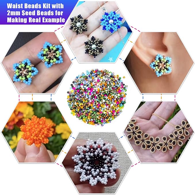 42000Pcs 2mm Glass Seed Beads 12/0 Small Tiny Beads Kit with 150Pcs Alphabet Letter Beads Pendants Charms Jump Ring Elastic String for DIY Bracelets Necklace Jewelry Making Supplies