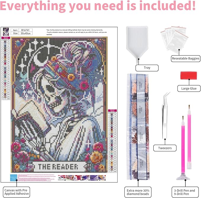 GEEHEIY Skull Diamond Art Kits for Adults, 5D Skeleton Diamond Painting Kits for Beginner, DIY Reader Gem Art Dots for Adults, Perfect for Home Wall Decor 12x16 Inch