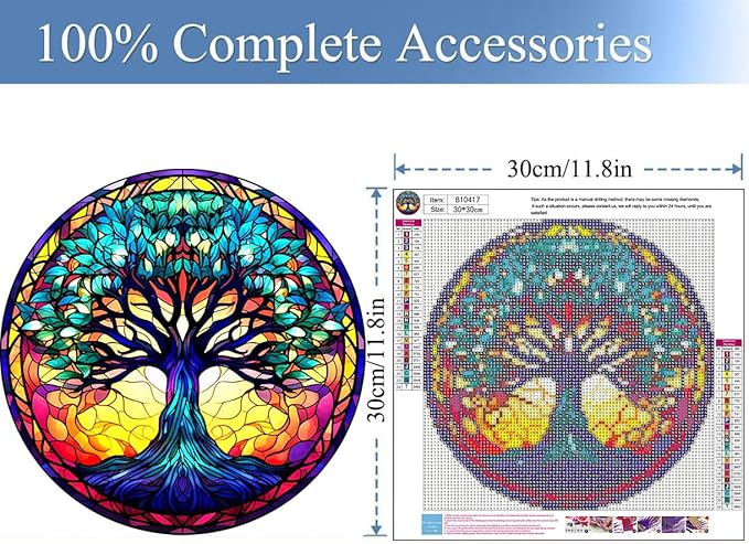 Meothan 5D Stained Glass Diamond Painting Kits for Adults, Tree of Life Diamond Art Kits for Adults Beginners, Tree Diamond Painting Full Round Drill Crafts Kit for Home Wall Decor Gift 12x12in
