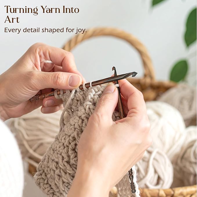 Ergonomic Crochet Sets - Wooden Crochet Hook, Crochet Kit for Beginners, Gifts for Crocheters (Set of 7)