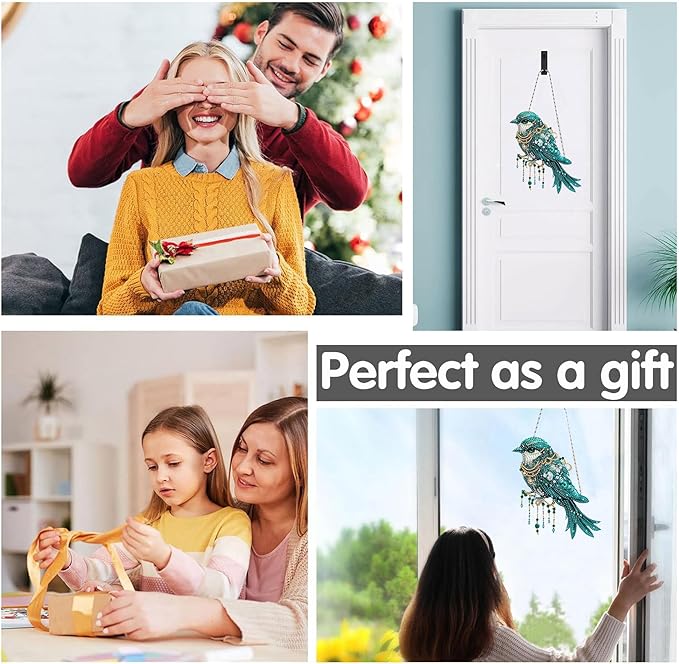 Bimkole Bird Diamond Art Hanging Kit for Adult, DIY 5D Animals Diamond Art Painting Window Pendant, Acrylic Crystal Art Hanging Ornament for Wall Home Garden Front Door Decor - 7.8x7.8 Inch