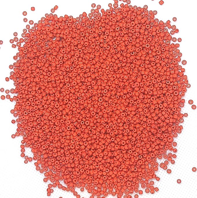 Perlin Glass Seed Beads 2mm 11/0 Round Mini Small Pony Beads 6500pcs for Making Earrings Bracelets Pendants Waist Jewelry DIY Handmade Opaque Color Kit (Orange Red)