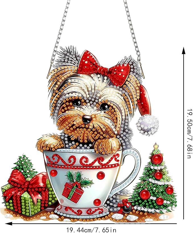SENQAO Christmas Diamond Art Hanging Kits for Adults Kids, Golden Retriever Diamond Art Suncatchers, 5D Special Shape Diamond Painting Pendant Window Ornament Gifts for Home Door Wall Decor