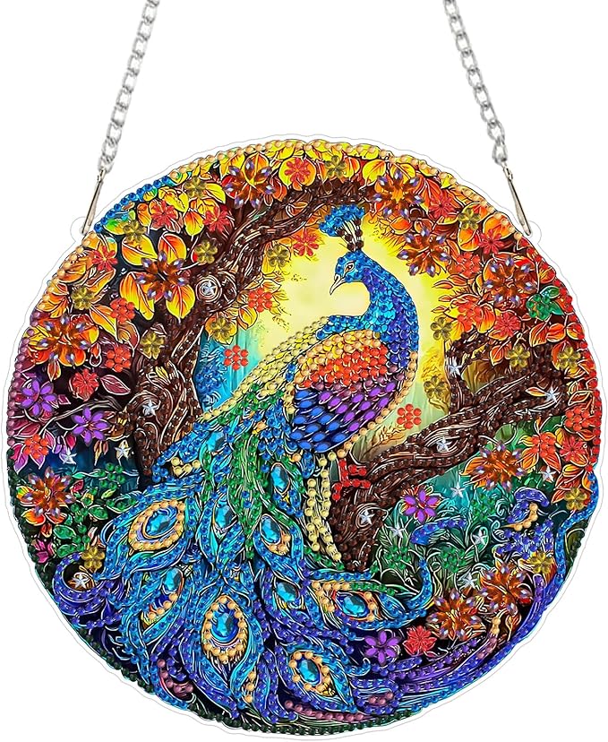 MAXBYE Hanging Diamond Art Painting Kits for Adults Beginners Peacock Animal, DIY 5D Special Shaped Crystal Painting Diamond Kits Hanging Ornament for Gift Home Wall Door Decor