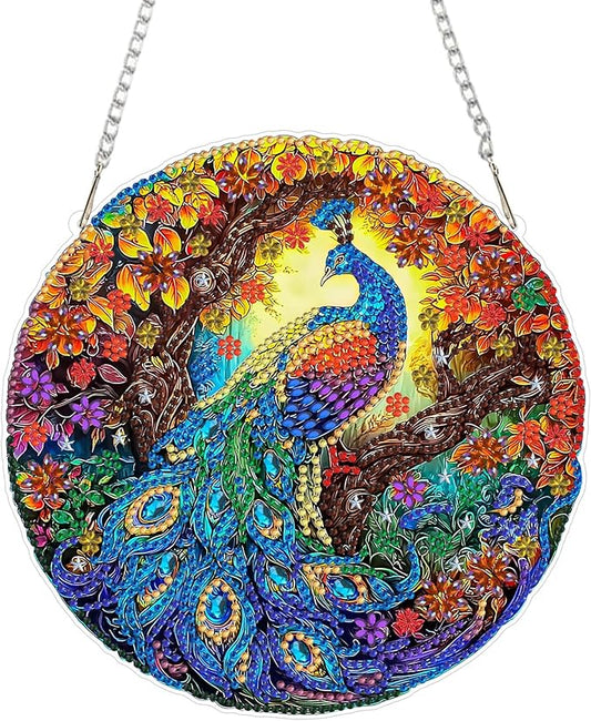 MAXBYE Hanging Diamond Art Painting Kits for Adults Beginners Peacock Animal, DIY 5D Special Shaped Crystal Painting Diamond Kits Hanging Ornament for Gift Home Wall Door Decor