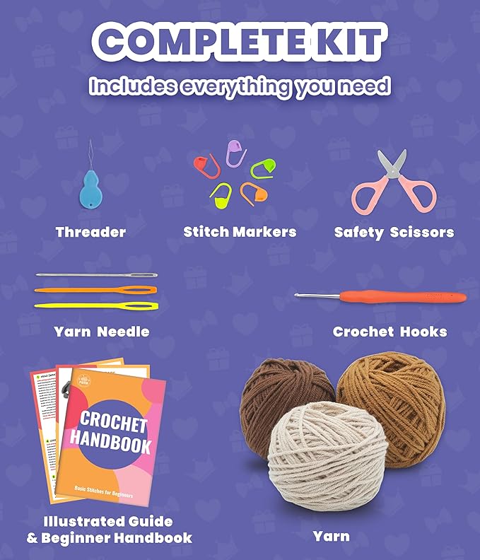 PAITIN Crochet Starter Kit – Easy DIY Craft Set for Adult Beginners, Handmade Yarn Art Project with Video Guidance (Bear Coaster)