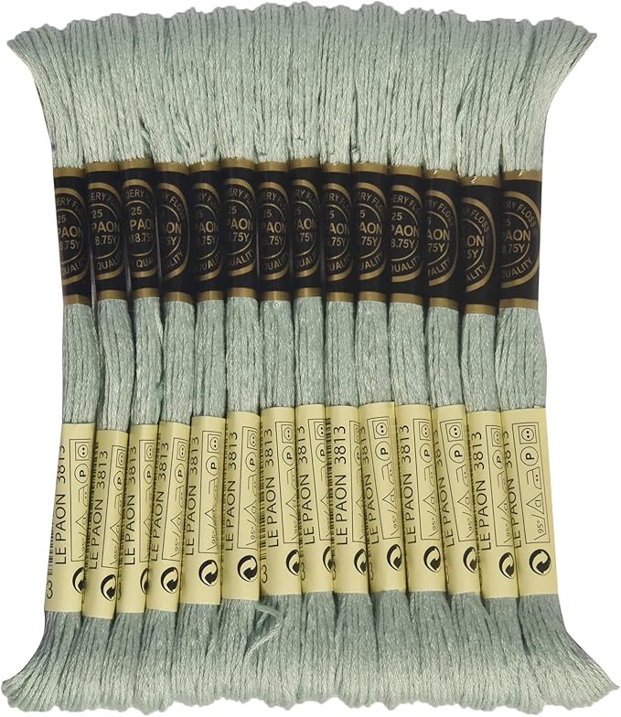 LE PAON Embroidery Floss, 14-Pack Six Strands 100% Long Staple Cotton Embroidery Thread, 8.7-Yard，Color Number：3813, Light Blue Green