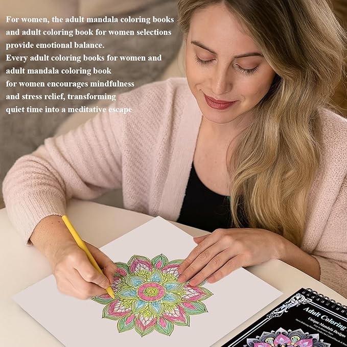 Mandala Coloring Book for Adults Hardcover: 50 Unique Designs Spiral Coloring Book for Adults with Perforated Pages. (Mandala Designs, 9 x 12 inches, 50 Sheets), Valentines Day Gifts.