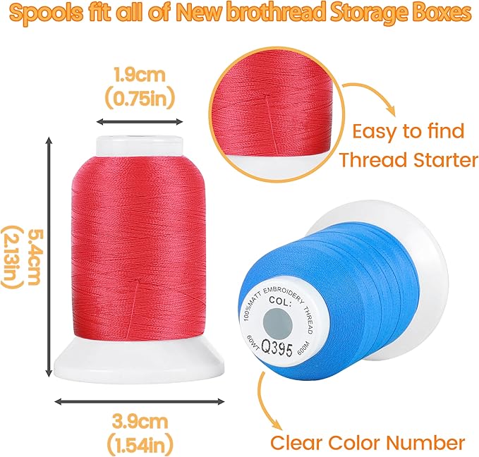 New brothread 60WT Frosty Matt Embroidery Machine Thread 70 Colors Each Spool 660Y for Embroidering Sharp Contours, Logos, Fine Lettering, Small Details Computerized Embroidery and Decorative Sewing