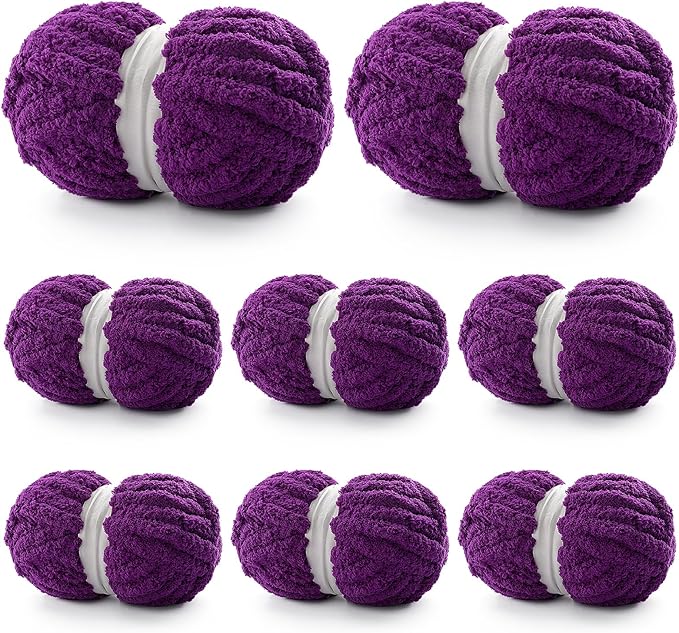 8 Pack Chunky Yarn for Hand Knitting - Chenille Yarn for Crocheting - 224 Yds Chunky Blanket Yarn Jumbo, Thick Fluffy for Knitting Blankets, Super Bulky Yarn 61.6 Oz (Violet)