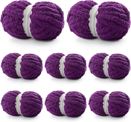 8 Pack Chunky Yarn for Hand Knitting - Chenille Yarn for Crocheting - 224 Yds Chunky Blanket Yarn Jumbo, Thick Fluffy for Knitting Blankets, Super Bulky Yarn 61.6 Oz (Violet)