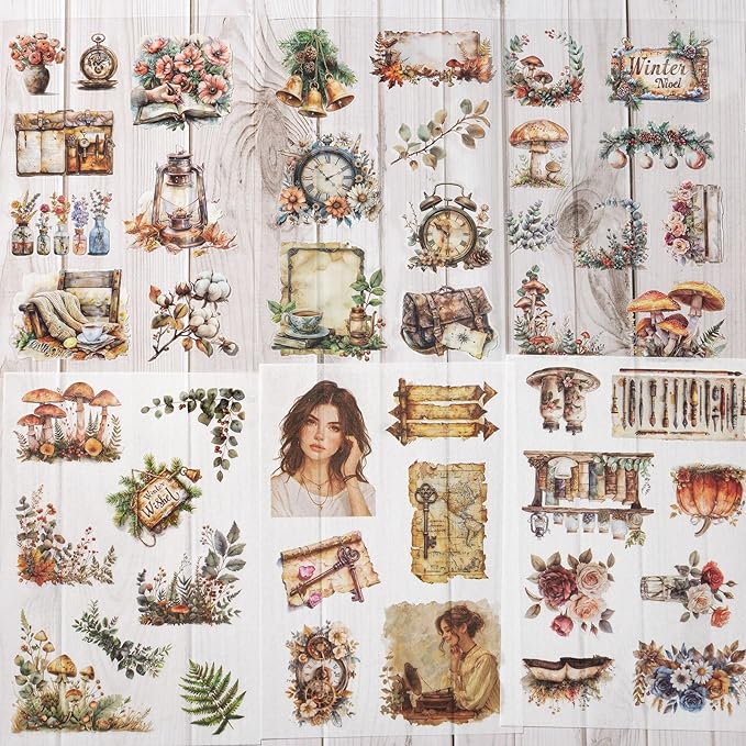 Stickers for Journaling, 20 Sheets Flower Junk Journal Sticker, PET Washi Materials Scrapbooking Supplies for Adults, People Women Planner Decorative Art Crafts