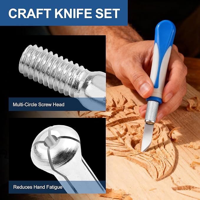 16 Pcs Premium Precision Craft Knife Set, 10 Replaceable Carbon Steel Blades, Hobby Knife for Scrapbooking, Stencil, Architecture, Wood/Leather Working