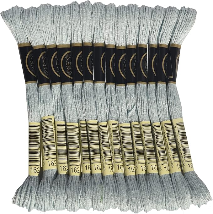 LE PAON Embroidery Floss, 14-Pack Six Strands 100% Long Staple Cotton Embroidery Thread, 8.7-Yard，Color Number：162, Very Lt Blue Lighter Than