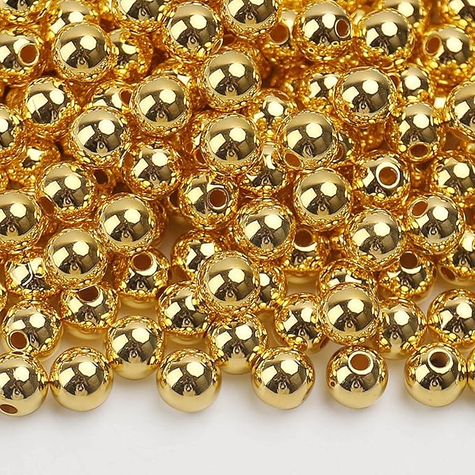 bonny boxx quality glossy abs imitation pearl beads with hole 6/8/10mm round plastic acrylic spacer bead for diy craft jewelry making supplies (gold, 8mm, 500pcs)