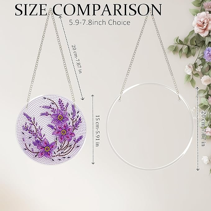 Eiflow Glass Diamond Art Hanging Kit for Adults, DIY Diamonds Painting Door Hanging Board Kit, Special Crystal Diamond Art Painting Pendant Ornament (Purple Flower)