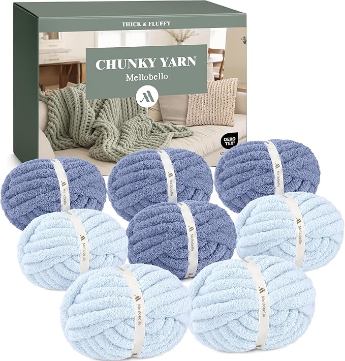 Jumbo Chenille Chunky Yarn for Crocheting - Super Bulky Fluffy Chunky Yarn for Hand Knitting - Extra Thick Soft Blanket Big Yarns 8 Jumbo Pack (27yds,8 oz Each Skein)