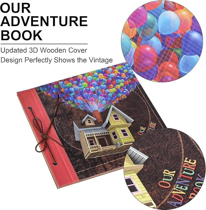 Our Adventure Book 12x12 Inch,Scrapbook Album Large Handmade Travel Scrapbook 60 Pages DIY Album for Anniversary,Wedding,Travelling,Writing,Baby,Friends,Family,Couple Gifts (12in-Up House)
