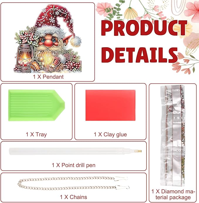 DOMROM Gnome Diamond Art Hanging Kits for Adults Beginner, Christmas Special Shaped Crystal Diamond Painting Gnome Pendant, DIY Diamond Art Suncatchers for Home Garden Wall Decor Gift
