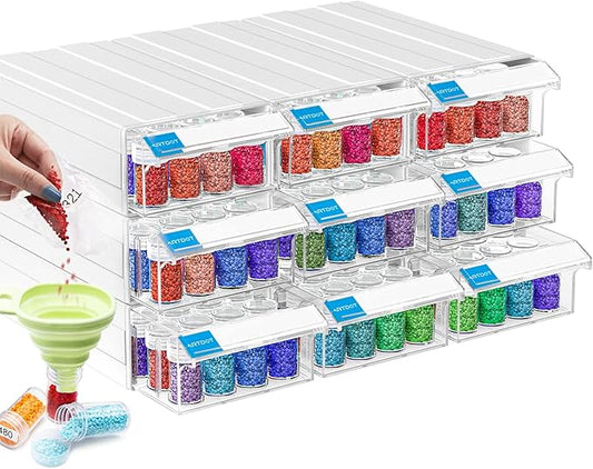 ARTDOT 9-Pack Interlocking Storage Containers for Diamond Art Kits for Adults, 288 Slots Storage Box for Diamond Painting Accessories and Tools