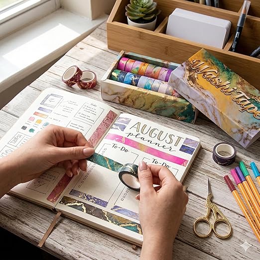Gold Washi Tape Set - 24 Rolls Metallic Foil Marbling Washi Tape, Decorative Washi Tapes for Junk Journal Supplies, Bullet Journal Supplies, DIY Crafts, Scrapbooking, School Supplies