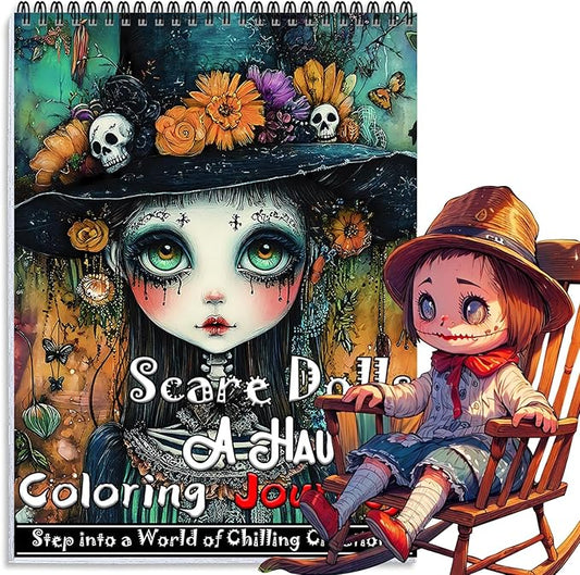 Horror Coloring Book for Adults Relaxation, 24 Pages Adult Coloring Books for Women Stress Relief, Spiral Bound Coloring Books, Relaxing Gift for Women, Single-Sided Coloring Book of Scare Style
