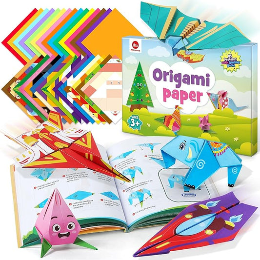 Mocoosy 320 Sheets Origami Kit for Kids Ages 5-8 9-12, Paper Airplane Kit, Folding Paper Set with Origami Book, Art & Craft for Boys Girls, Travel Game Airplane Car Road Trip Activity Toy Easter Gifts