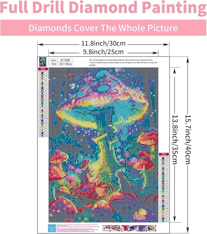 GEEHEIY Mushroom Diamond Art Kits for Adults, 5D Forest Diamond Painting Kits for Beginner, DIY Full Drill Round Gem Art for Home Wall Decor 12 x16 Inch