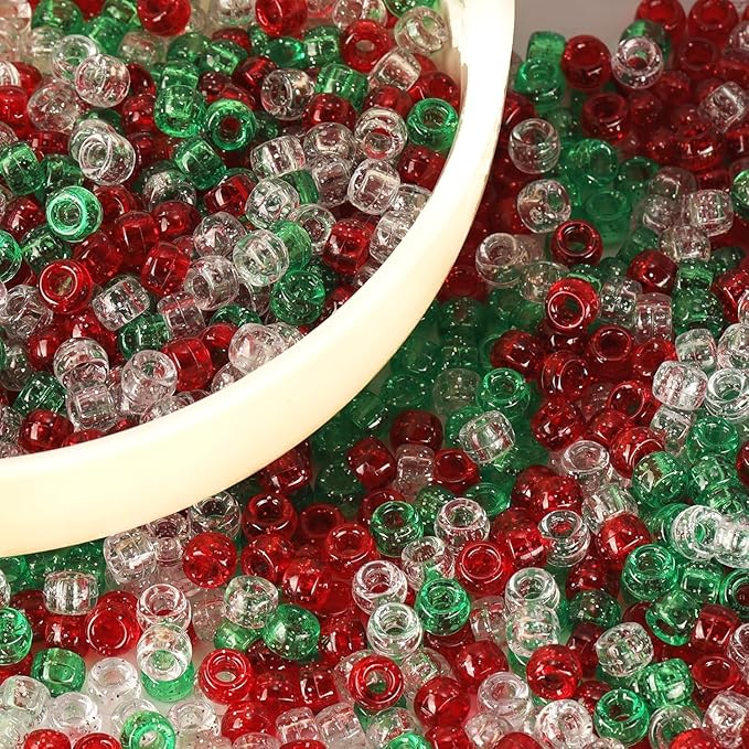 Christmas Beads 2400 Pcs，Christmas Pony Beads,Glitter Pony Bead Bulk for Necklace Bracelets Earrings Jewelry Making Party Decoration Supplies DIY Craft