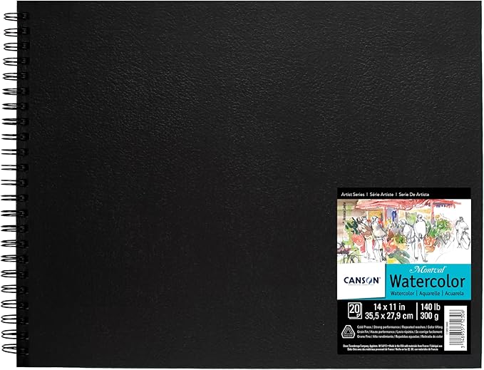 Canson Artist Series Montval Watercolor Paper, Wirebound Pad, 14x11 inches, 20 Sheets (140lb/300g) - Artist Paper for Adults and Students - Watercolors, Mixed Media, Markers and Art Journaling