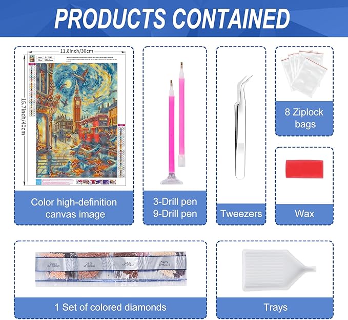 Camocin Diamond Art Kits for Adults London, 5D City Diamond Painting Kits for Adults Beginners, DIY London Landscape Full Round Dots Drill Gem Art Kit for Gift Home Wall Decor 12 x 16 Inch