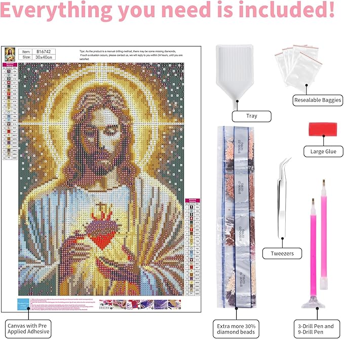 GEEHEIY Jesus Diamond Art Kits for Adults, 5D Religious Jesus Diamond Painting Kits for Beginner, DIY Christian Gem Art Dots for Adults, Perfect for Home Wall Decor 12x16 Inch