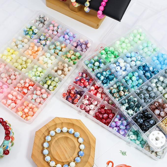 70 Colors 8mm Round Glass Beads for Jewelry Making, 1600Pcs Baking Paint Bead Bracelet Making Kit, with Gold Spacer Beads and Charms Beads Set, DIY Crafts Gifts for Women Men