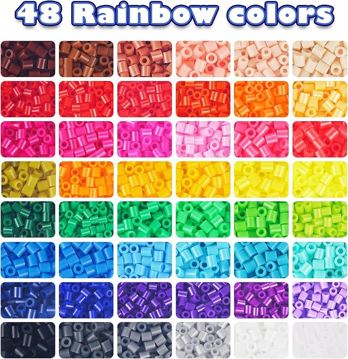 FUNZBO 31000 5mm Fuse Beads Kit - 48 Colors, Easter Homeschool Arts and Crafts Supplies for Kids, Toys Set, Art Decorations for Room, Birthday Toys Gifts for Girls and Boys Age 5+