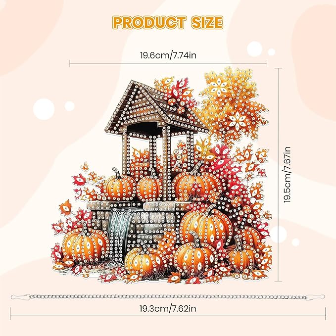 MOGTAA Fall Pumpkin Diamond Art Hanging Pendant Kits, Landscape Diamond Art Kits for Adults, 5D Special Shape Diamond Painting Gem Art for Home Garden Wall Decor