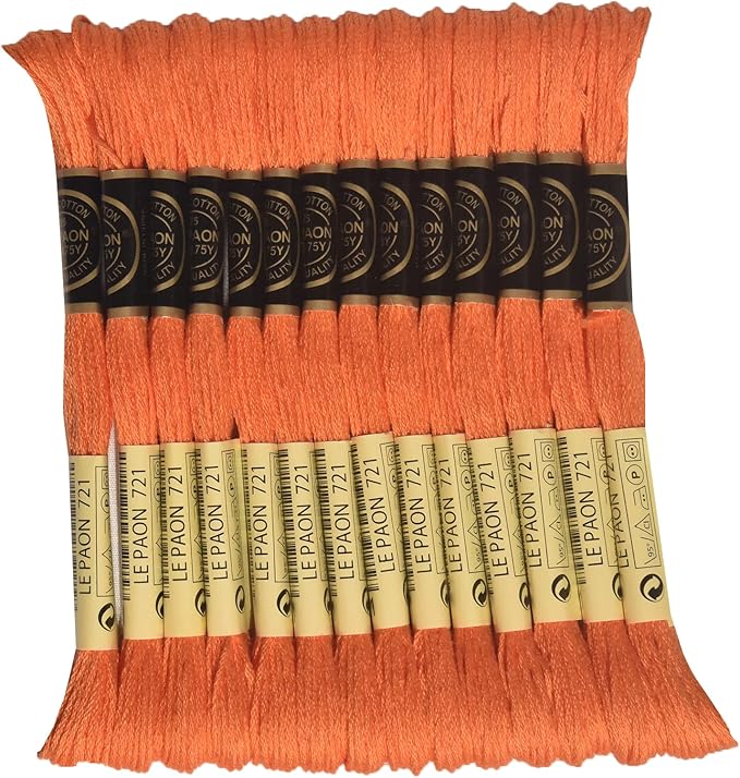 LE PAON Embroidery Floss, 14-Pack Six Strands 100% Long Staple Cotton Embroidery Thread, 8.7-Yard，Color Number：721, Medium Orange Spice